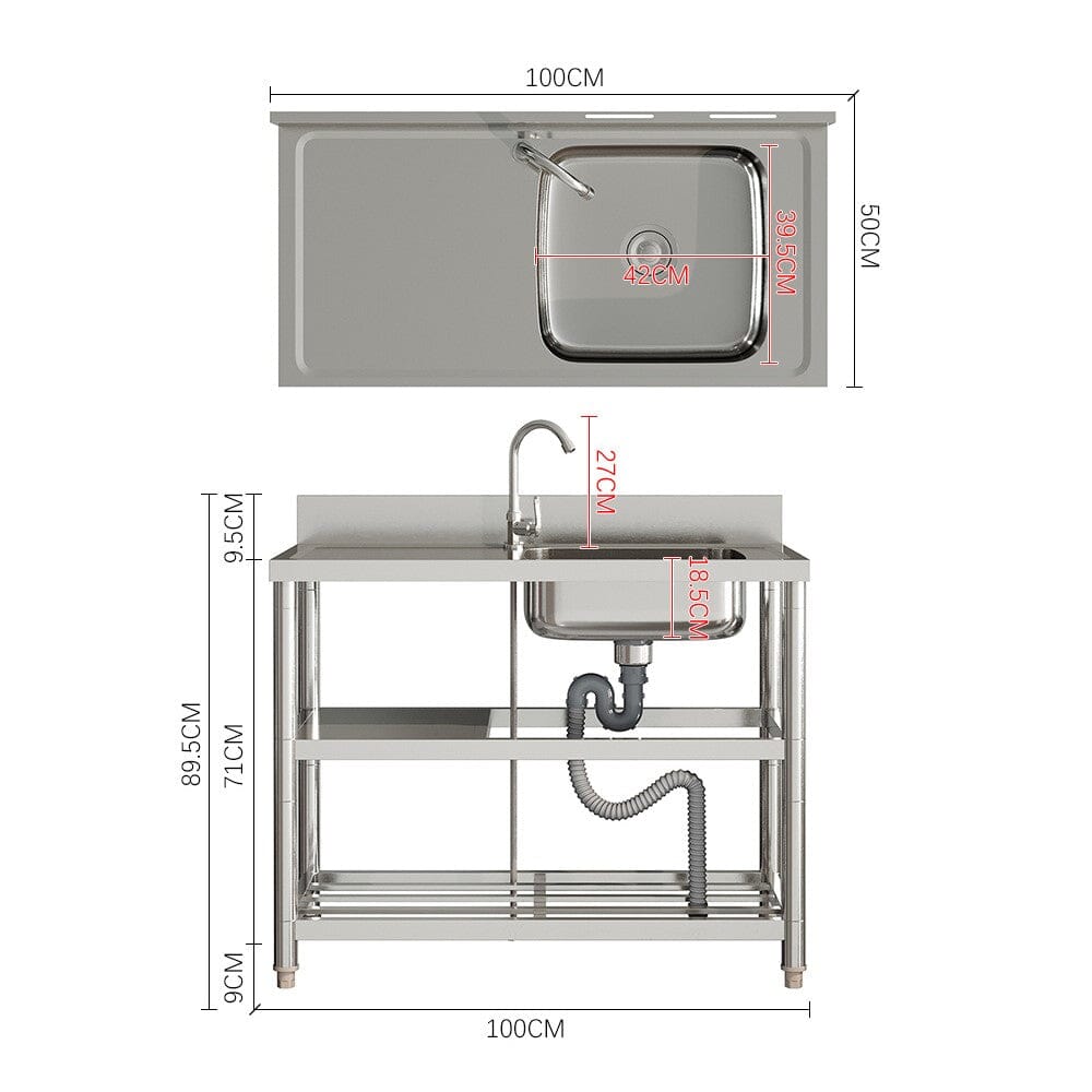 Stainless Steel One Compartment Sink with Shelves