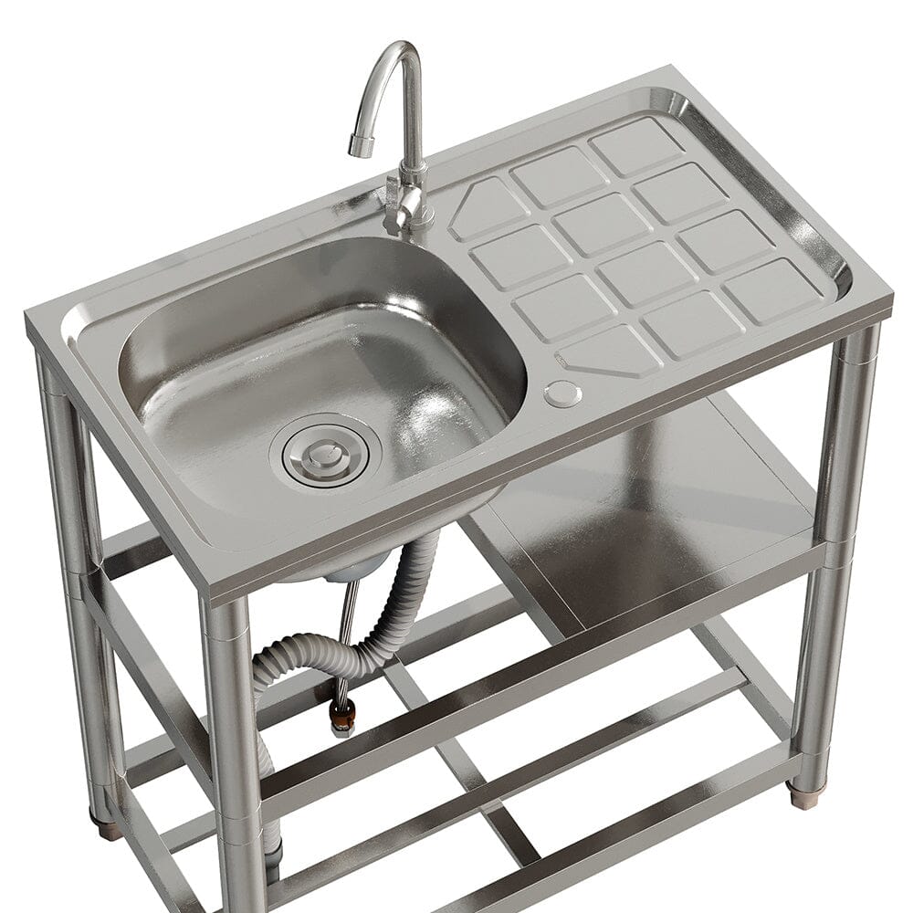 Stainless Steel One Compartment Sink with Shelves and Drainboard