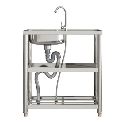 Stainless Steel One Compartment Sink with Shelves and Drainboard