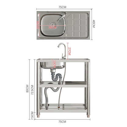 Stainless Steel One Compartment Sink with Shelves and Drainboard