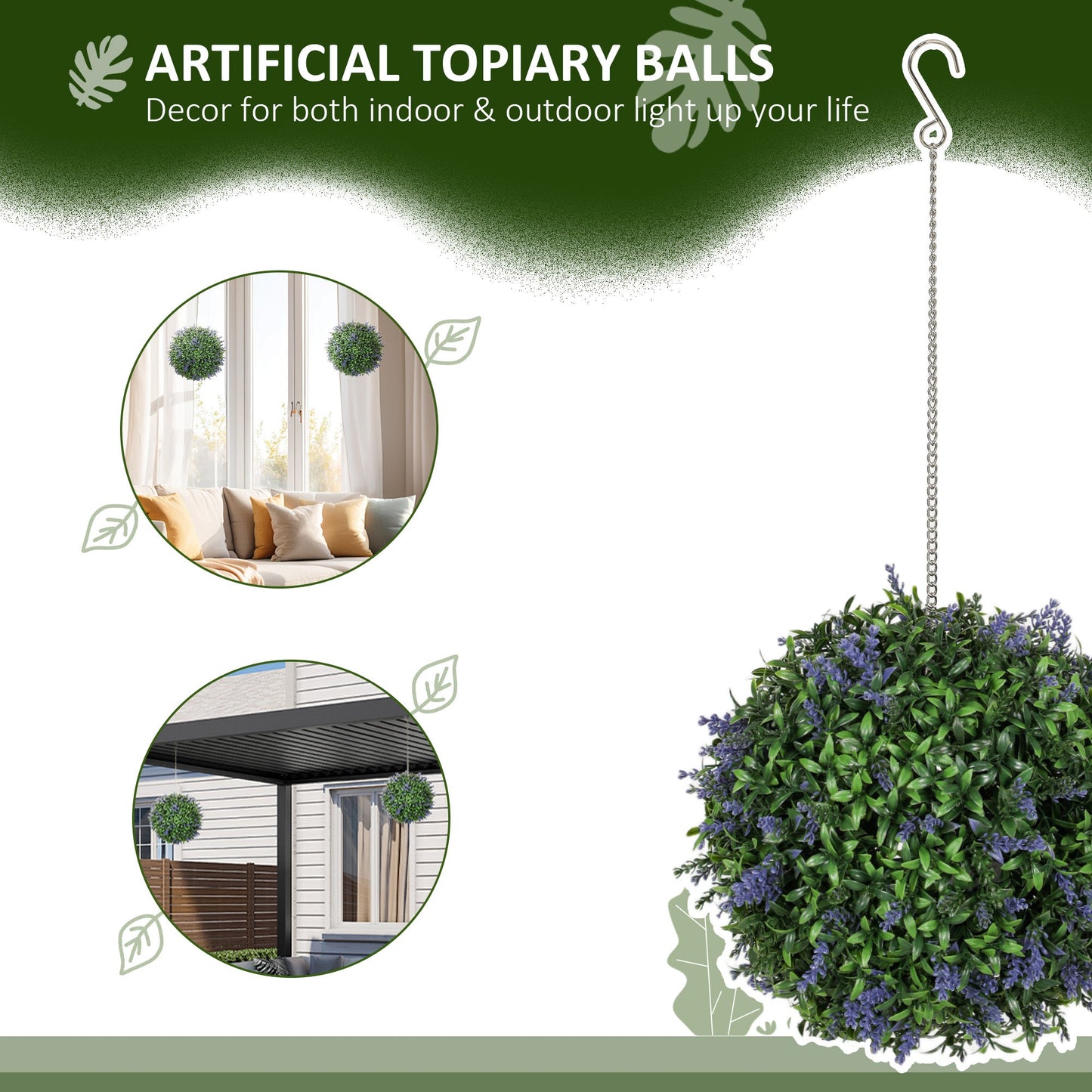 HOMCOM Zestaw 2 sztucznych roślin Topiary Balls, sztuczne rośliny dekoracyjne z ochroną UV, sztuczne rośliny do dekoracji wnętrz i na zewnątrz, 27 cm, fioletowy