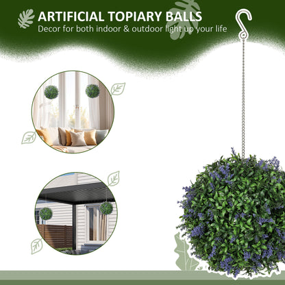 HOMCOM Zestaw 2 sztucznych roślin Topiary Balls, sztuczne rośliny dekoracyjne z ochroną UV, sztuczne rośliny do dekoracji wnętrz i na zewnątrz, 27 cm, fioletowy