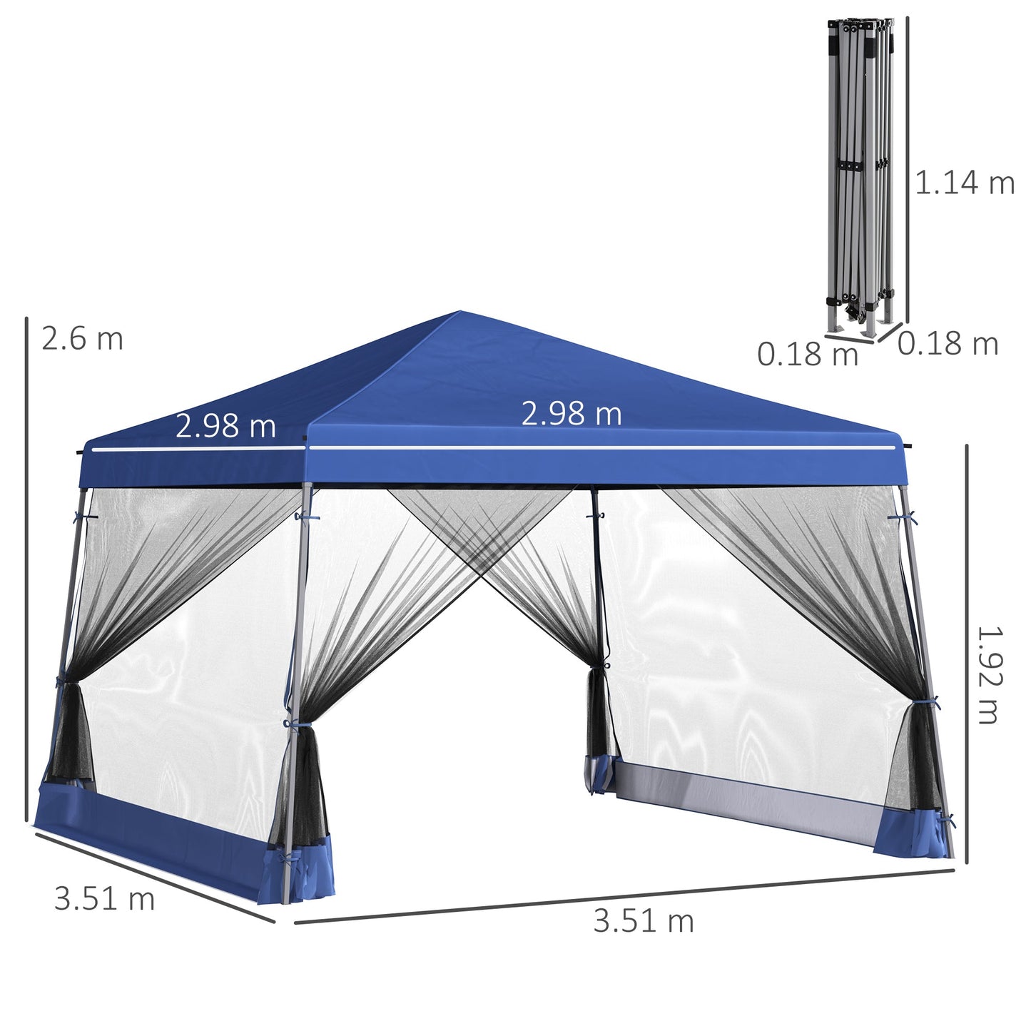 Outsunny 3.6 x 3.6m حديقة خارجية منبثقة مظلة مظلة مظلة شمسية مأوى للمناسبات قابلة للطي مع جدران جانبية لشاشة شبكية - أزرق