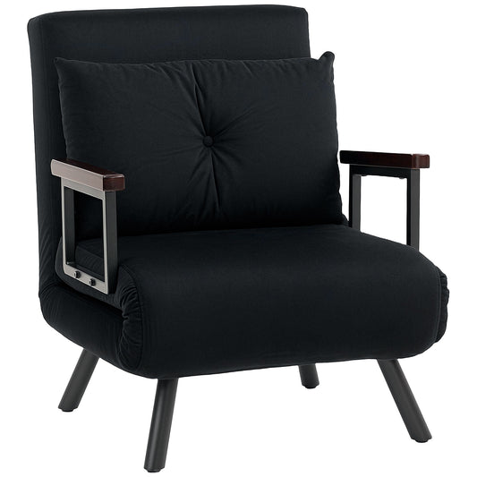 HOMCOM 4-in-1 Velvet-Feel Single Chair Bed, with Pillow - Black