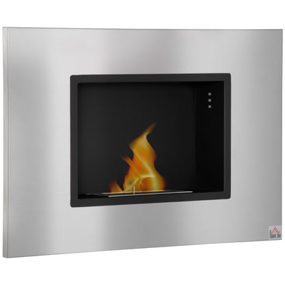 HOMCOM Wall Mounted Ethanol Fireplace, Stainless Steel Bioethanol Heater Stove Fire with 1.2L Tank, 3 Hour Burning Time, 78 x 54 cm, Silver