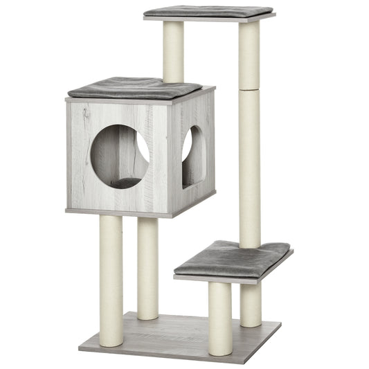 PawHut Cat Tree for Indoor Large Cats 113cm Kitten Tower Condo Jute Scratching Post Kitten Play House Activity Center Furniture
