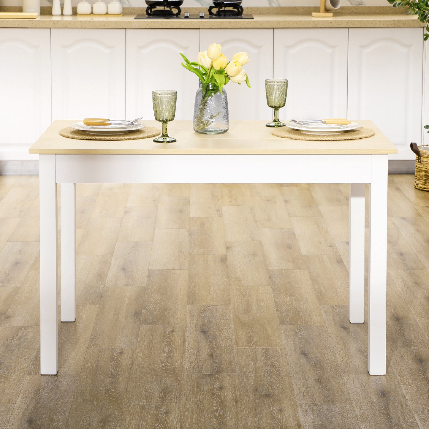 HOMCOM Dining Table for 4 to 6, Modern Kitchen Table with Wood Effect Tabletop, Thick Legs, 120cm, Oak Wood Grain