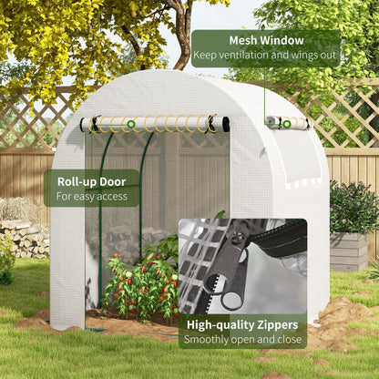 Outsunny Walk in Polytunnel Greenhouse، منزل أخضر للحديقة مع نافذة وباب قابلين للطي، 1.8 × 1.8 × 2 متر، أبيض