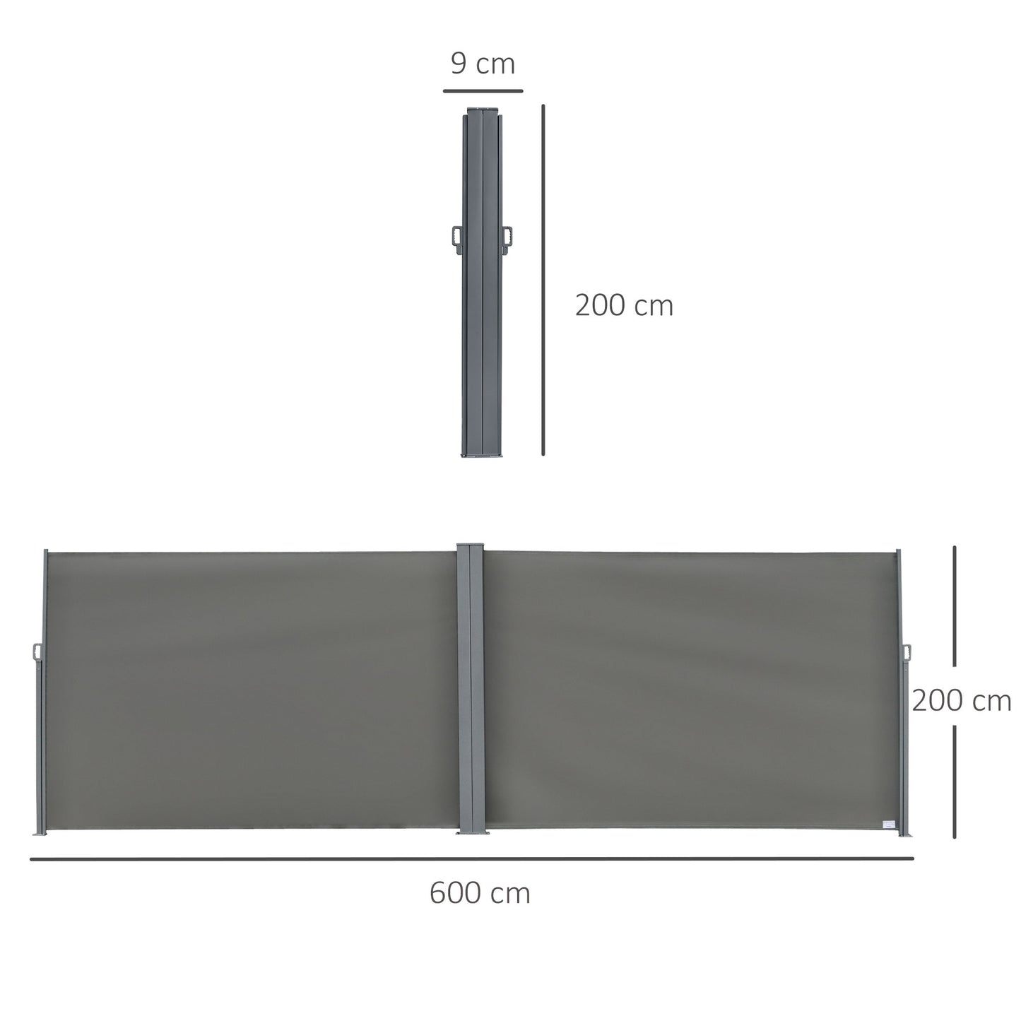 Outsunny 6 x 2m Rozwijana markiza przeciwsłoneczna Ekran ogrodzenia Taras Ogród Ściana Balkon Panel osłonowy Zewnętrzna roleta Prywatność Przegroda √¢‚Ç¨‚Äú Szary