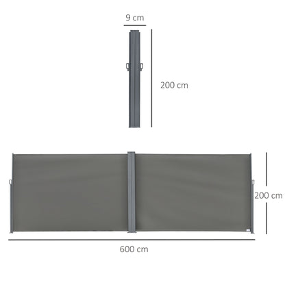 Outsunny 6 x 2m Rozwijana markiza przeciwsłoneczna Ekran ogrodzenia Taras Ogród Ściana Balkon Panel osłonowy Zewnętrzna roleta Prywatność Przegroda √¢‚Ç¨‚Äú Szary