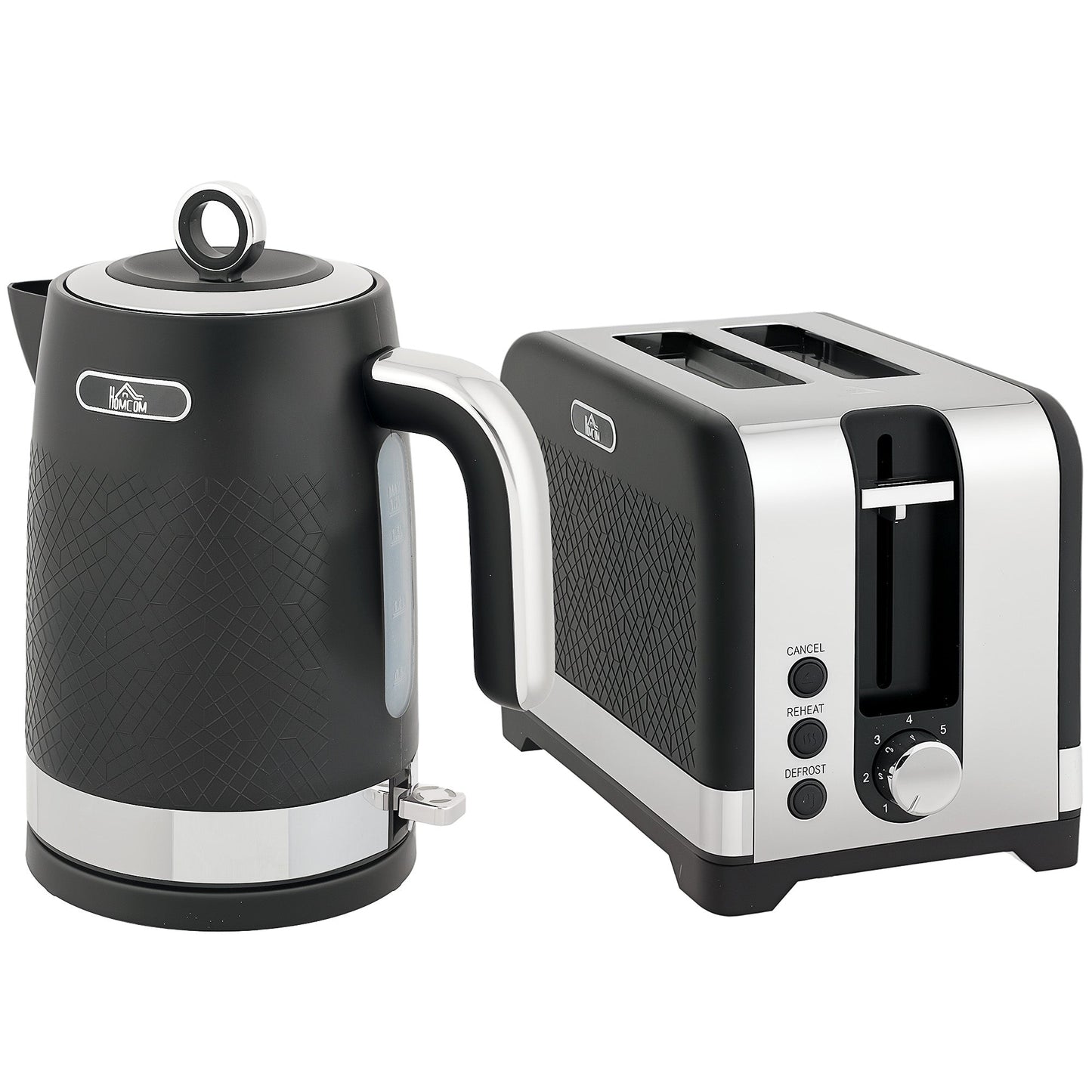 HOMCOM Sleek Textured Kettle and Toaster Set - Black