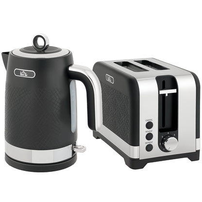 HOMCOM Sleek Textured Kettle and Toaster Set - Black