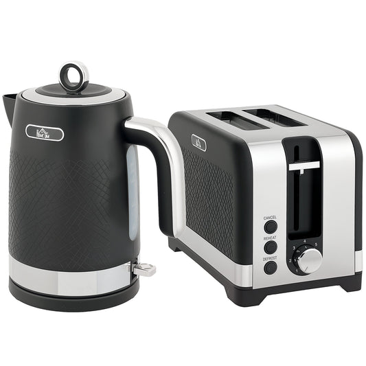 HOMCOM Sleek Textured Kettle and Toaster Set - Black