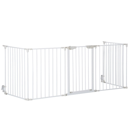 PawHut Pet Safety Gate 5-Panel Playpen Fireplace Christmas Tree Metal Fence Stair Barrier Room Divider Walk Through Door Automatically Close Lock