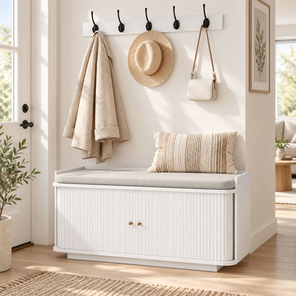 HOMCOM Hallway Storage Unit, Hallway Furniture Set with Shoe Storage Cabinet and 5 Hooks Coat Rack, White