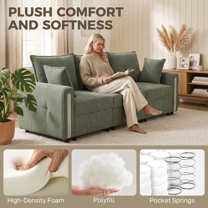 HOMCOM 3 Seater Sofa with Lift-Up Storage, 228cm Comfy Velvet Couch with Wide Deep Seat, Dark Green