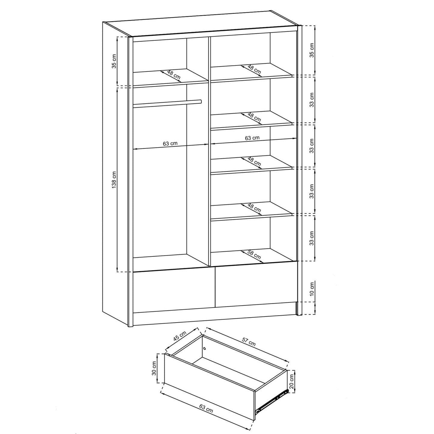 Aria II Sliding Door Wardrobe 134cm