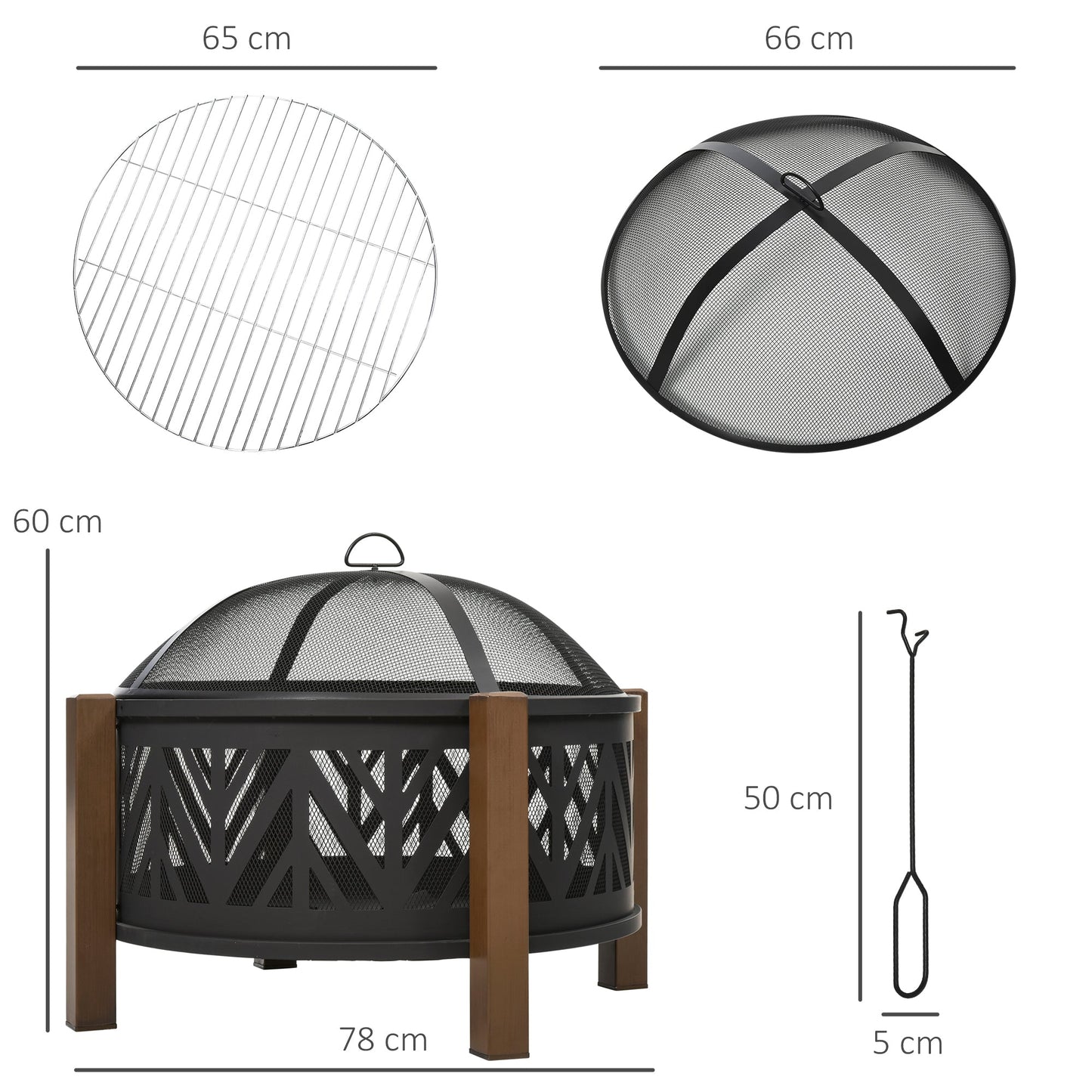 2-in-1 Outdoor Fire Pit Bowl with BBQ Grill Grate 30" Steel Heater with Spark Screen Cover, Fire Poker for Backyard Bonfire Outdoor Cooking