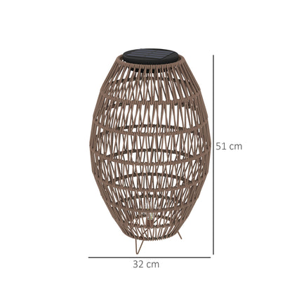 Outsunny Rattan Solar Lamp, Ogrodowa latarnia solarna z automatycznym włączaniem/wyłączaniem światła, IP44 wodoodporna, dekoracyjna zewnętrzna lampa rattanowa na werandę, ścieżkę, ciemnobrązowa