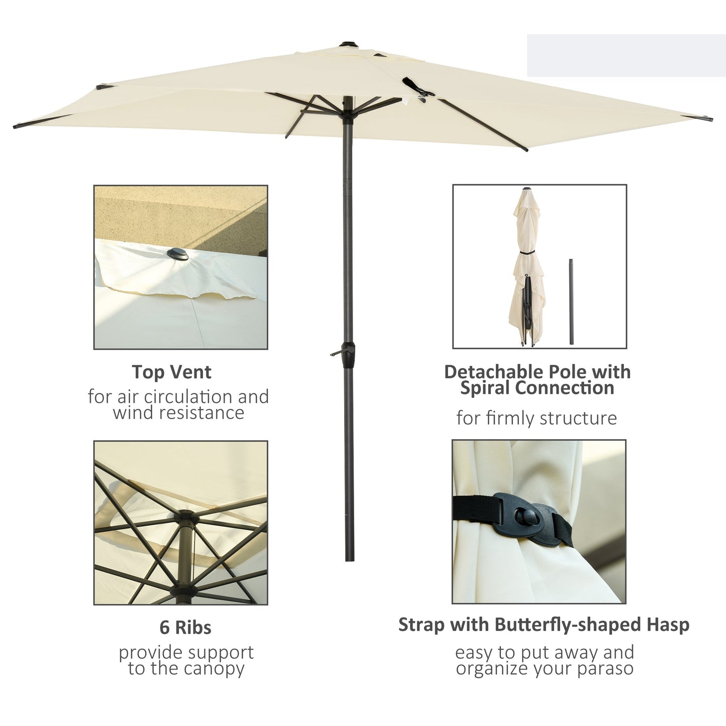 3 x 2M Sun Parasols Umbrellas Garden Patio Tilt Sun Shade Outdoor Canopy Crank Aluminium, Beige