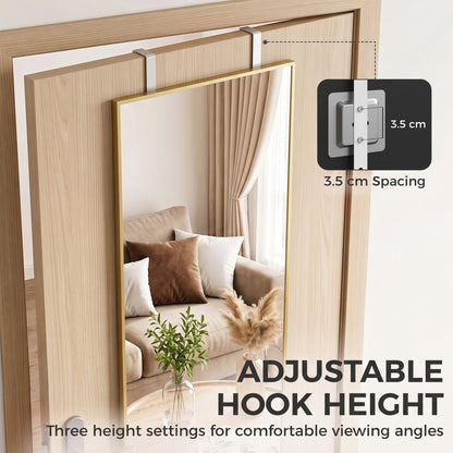 HOMCOM 40 x 110 cm Full Length Wall Mirror, Rectangular Mirror with Adjustable Hooks, Over the Door or Wall Mounted, Gold Tone
