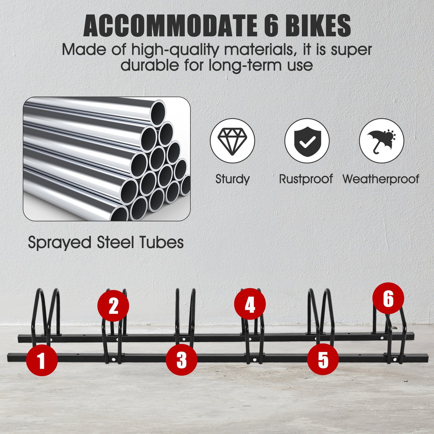 6-Bike Steel Bike Rack for Child BMX Road and Mountain Bikes-Black