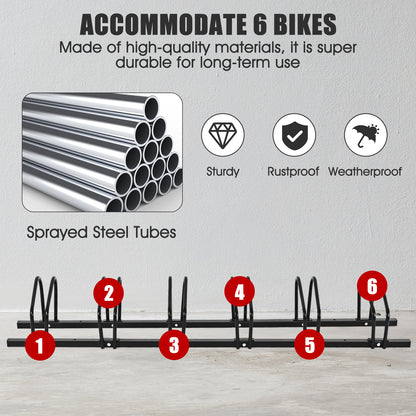 6-Bike Steel Bike Rack for Child BMX Road and Mountain Bikes-Black