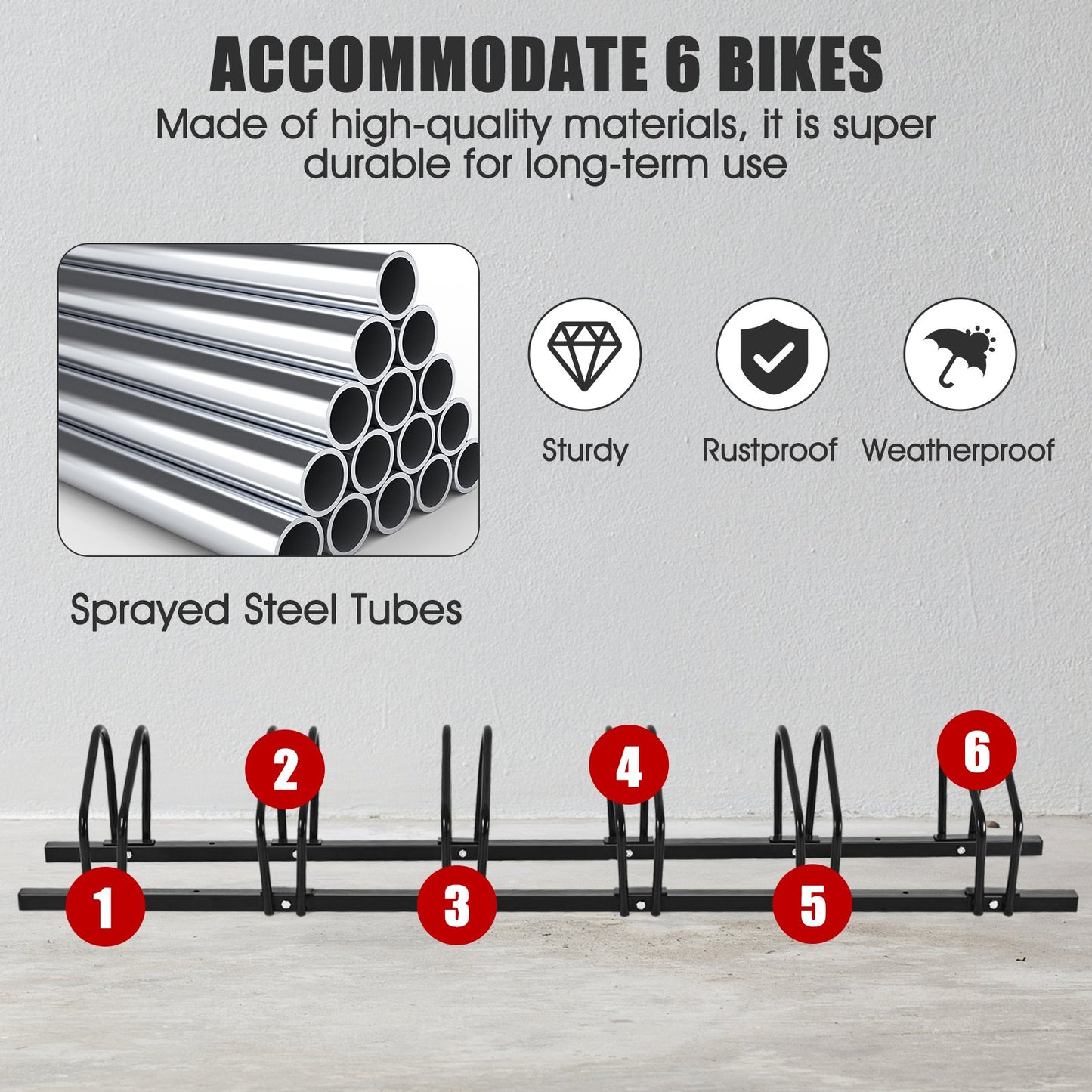 6-Bike Steel Bike Rack for Child BMX Road and Mountain Bikes-Black