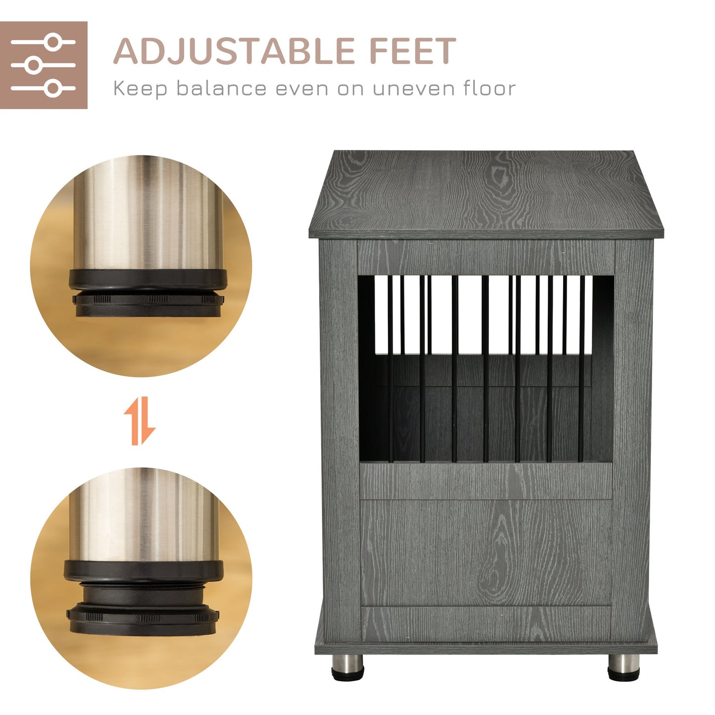 PawHut Dog Crate Furniture, Wooden End Table Furniture with Cushion & Lockable Magnetic Doors, Small Size Pet Kennel Indoor Animal Cage, Grey