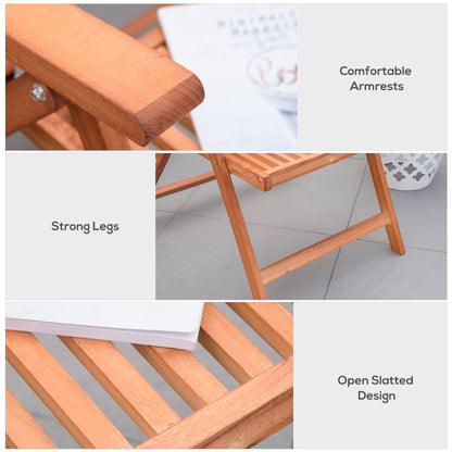 Outsunny Outdoor Retro Style Garden Folding Dining Chair Patio Armchair Acacia Wood 5-Position Adjustable Recliner Reclining Seat