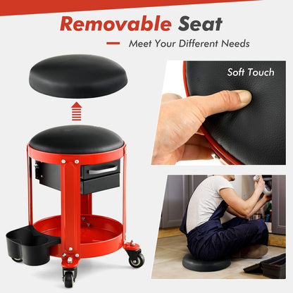 Rolling Workshop Creeper Seat with 2 Drawers and Tool Tray