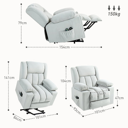 HOMCOM Power Lift Recliner Chair with Vibration Massage and Heat, Electric Lift Chair for Elderly, Overstuffed Fabric Riser and Reclining Armchair with USB Ports, Cup Holders, Light Grey