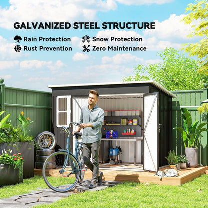 Outsunny 8.5 x 6ft Storage Shed Galvanised Steel Garden Shed, Metal Shed with Foundation Kit, Window, Lockable Wide Doors and Air Vents for Outdoor Patio, Dark Grey