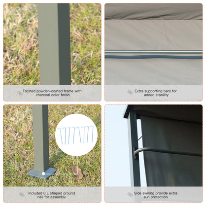 Altana grillowa Outsunny 2,2 x 1,4 m, zadaszenie do grilla zewnętrznego z półkami, wieszakami i metalową ramą, do ogrodu i na patio