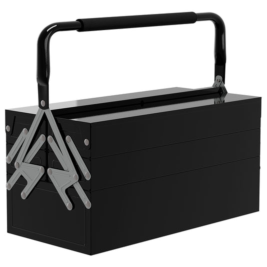 DURHAND 3-poziomowa metalowa skrzynka narzędziowa, 5 tacek profesjonalna przenośna skrzynka narzędziowa z uchwytem do przenoszenia do warsztatu, 45 cm x 20 cm x 34,5 cm, czarna