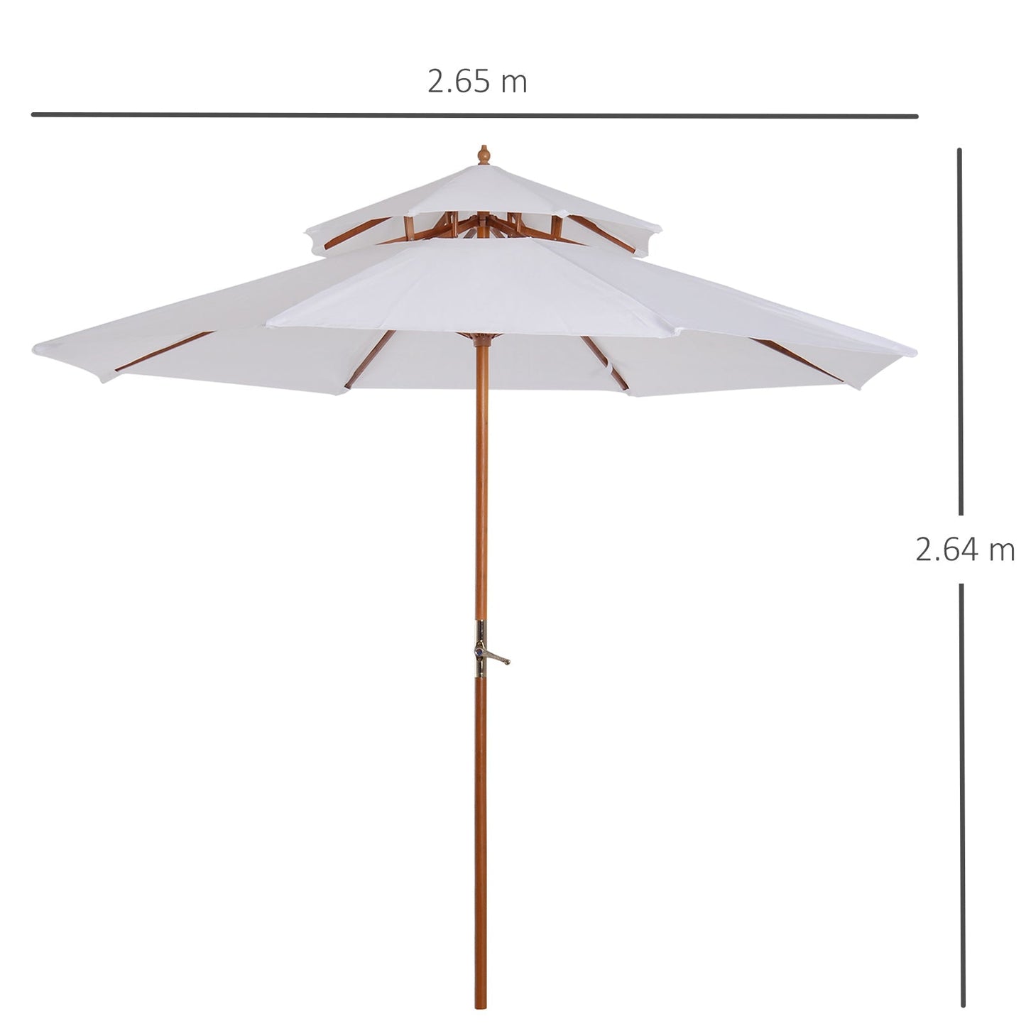 Outsunny 2.7m Patio Umbrella Double Tier Garden Parasol Umbrella Outdoor Sun Umbrella Sunshade Bamboo Parasol Cream White