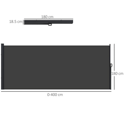 Markiza boczna Outsunny, rozkładana, zewnętrzna osłona prywatności do ogrodu, jacuzzi, balkonu, tarasu, basenu, 400 x 180 cm, czarna