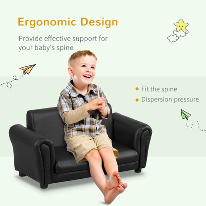 Sofa dziecięca HOMCOM z funkcją spania, sofa dla dzieci, fotel dla malucha, sofa dla chłopców i dziewcząt, sofa dwuosobowa z podnóżkiem (czarna)
