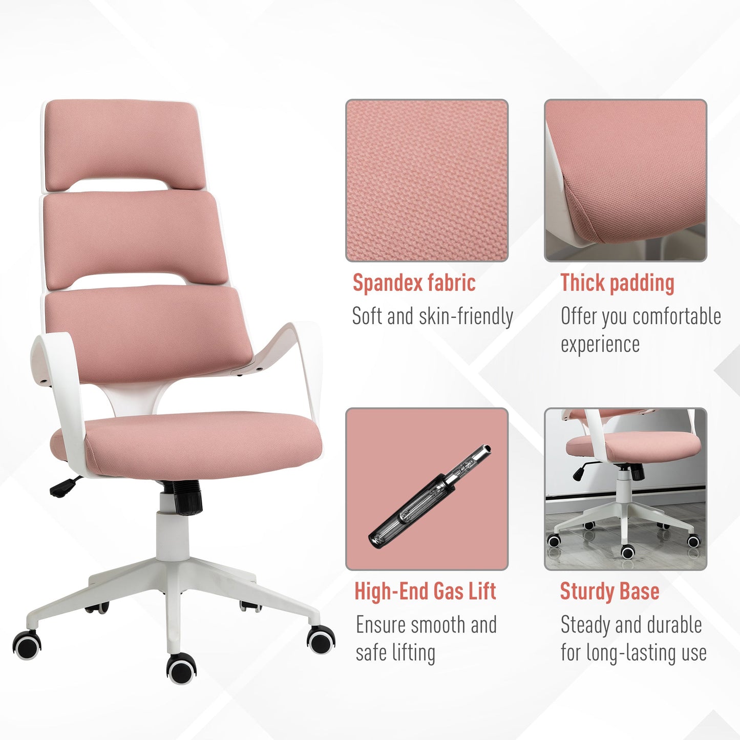 Vinsetto Plastic Ergonomic High Back Office Chair Pink