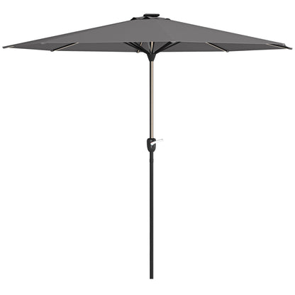 Outsunny 2.65m Garden Parasol, with LED Lights - Dark Grey