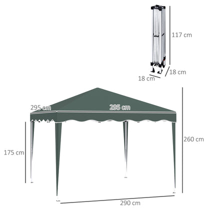 Outsunny 3x3(m) Pop Up Gazebo Canopy, Foldable Tent with Carry Bag, Adjustable Height, Wave Edge, Garden Outdoor Party Tent, Green