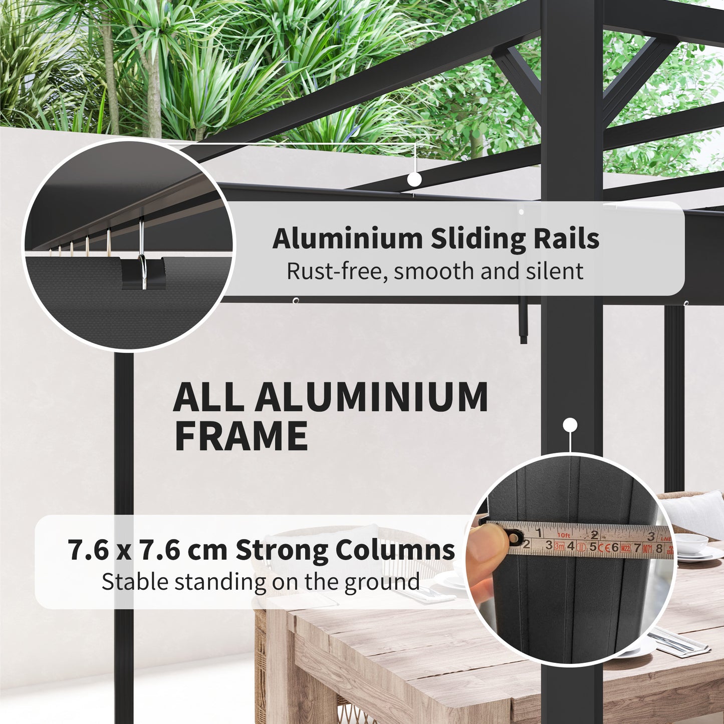 Outsunny 3 x 3m aluminiowa pergola z rozsuwanym dachem i ścianą - ciemnoszara