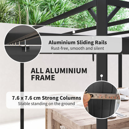Outsunny 3 x 3m aluminiowa pergola z rozsuwanym dachem i ścianą - ciemnoszara