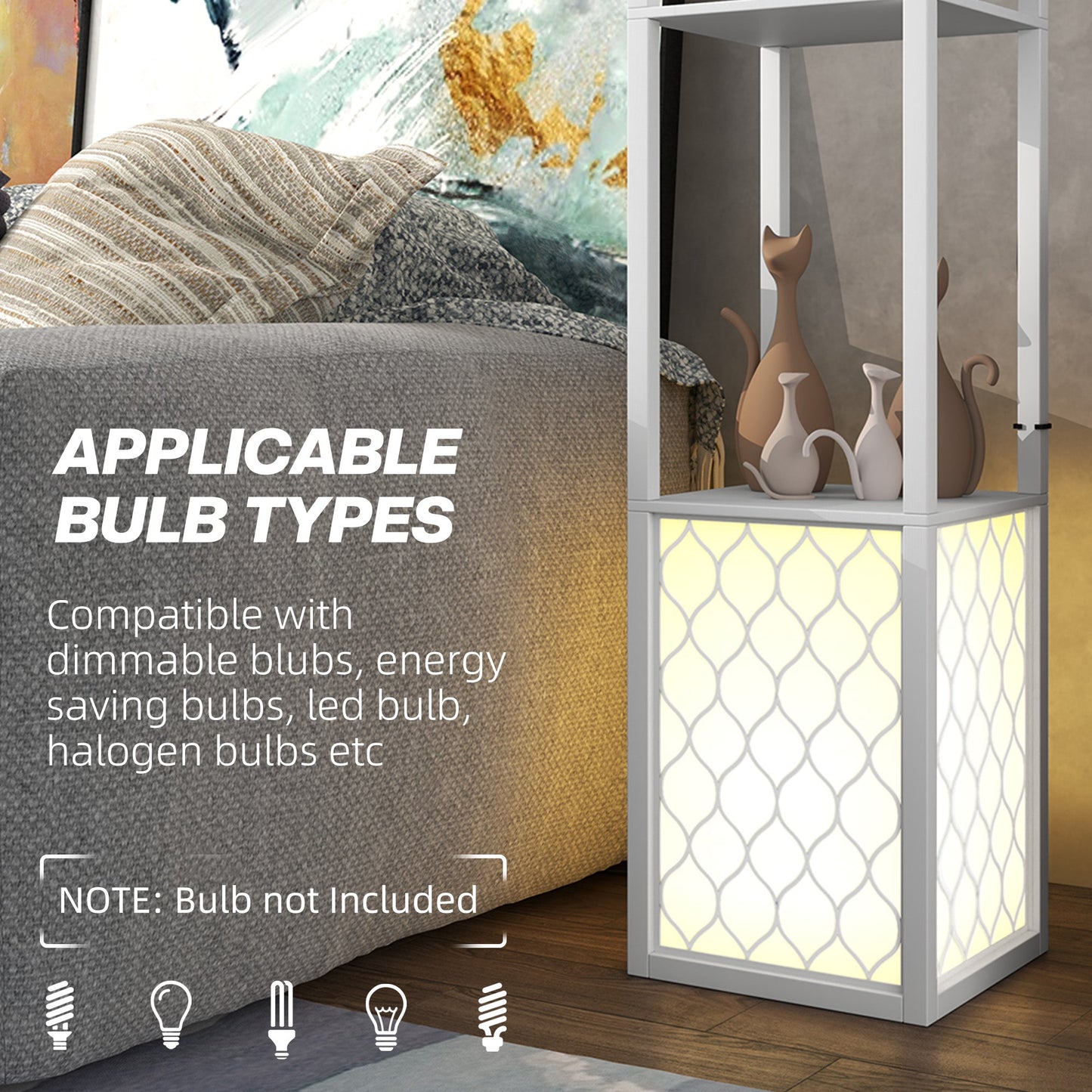HOMCOM Floor Lamp with Shelves, Dual Light, Modern Tall Standing Lamps, with Pull Chain Switch (Bulb not Included), White