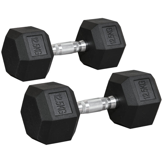 2x12.5kg Rubber Hex Dumbbell Portable Hand Weights Dumbbell Home Gym Workout Fitness Hand Dumbbell