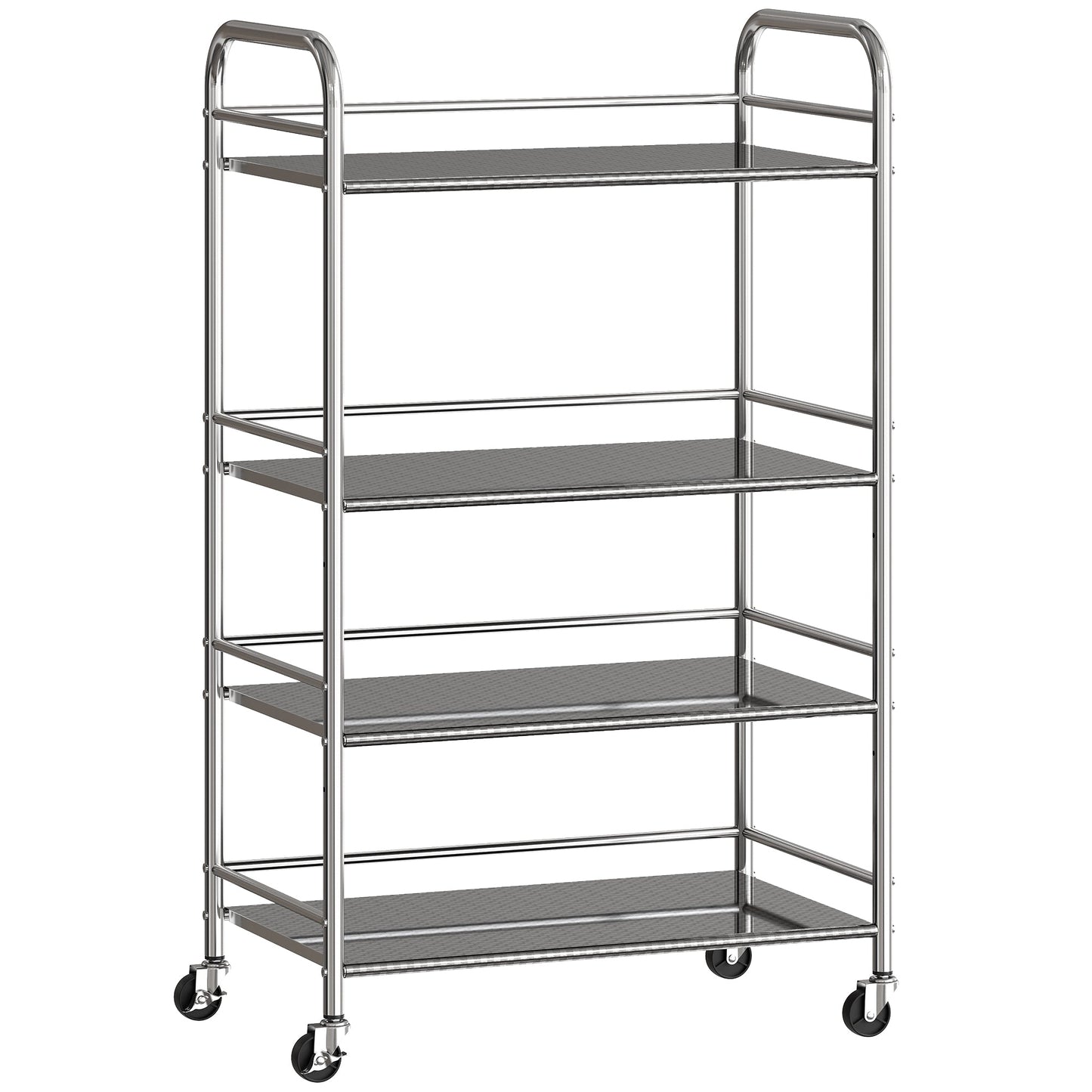 HOMCOM 4 Tier Stainless Steel Kitchen Storage Trolley with Adjustable Shelves - Silver