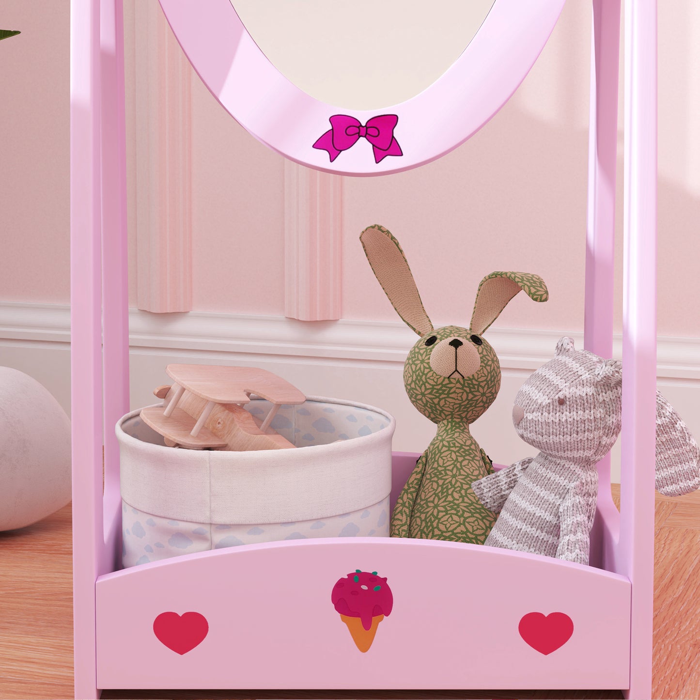 AIYAPLAY Kids Full Length Mirror, 360√Ç¬∞ Rotating Children Standing Mirror with Storage Shelf, Hot Pink