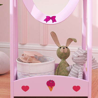 AIYAPLAY Kids Full Length Mirror, 360√Ç¬∞ Rotating Children Standing Mirror with Storage Shelf, Hot Pink