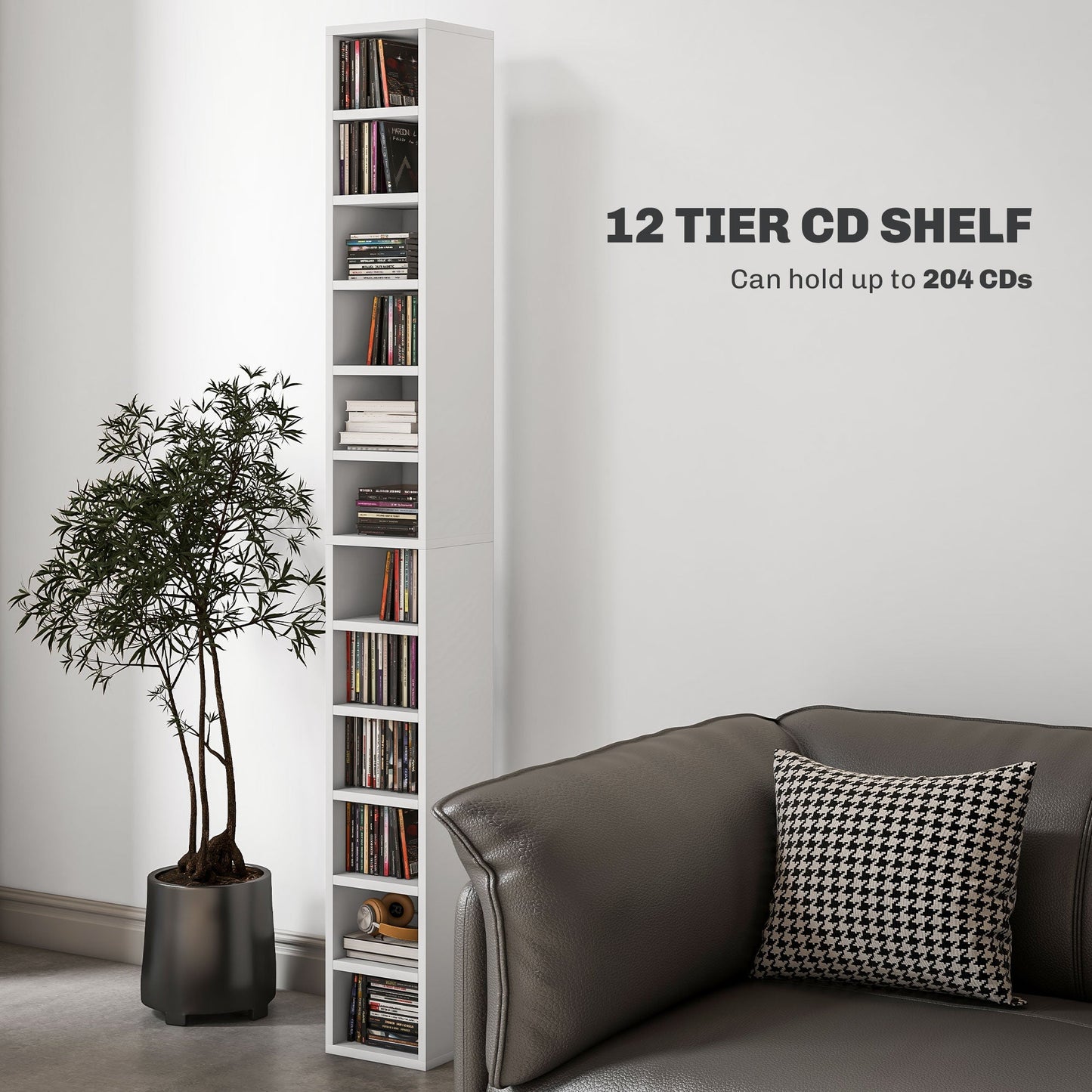 HOMCOM 204 CD Tall Narrow Media Storage Tower - White