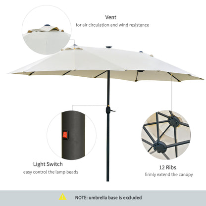 مظلة شمسية من Outsunny بطول 4.4 متر مزدوجة الجوانب للحديقة ومظلة للشمس في الهواء الطلق مع ضوء LED شمسي كريمي أبيض